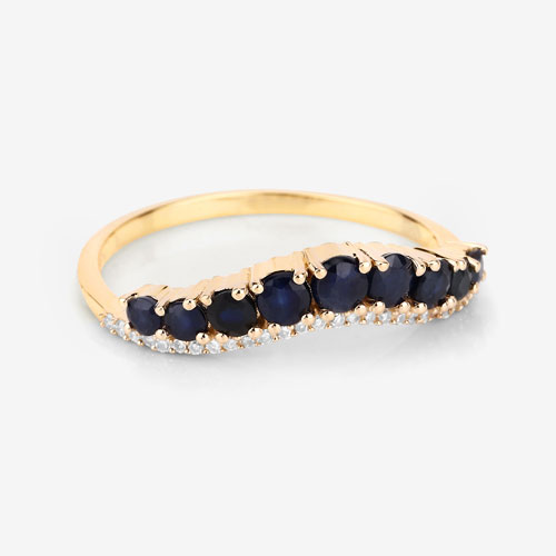 0.79 Carat Genuine Blue Sapphire and White Diamond 14K Yellow Gold Ring