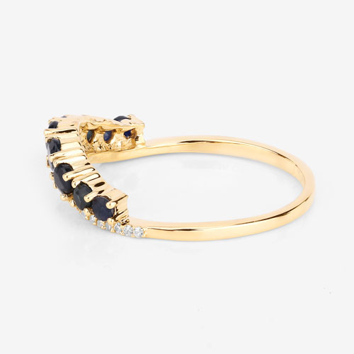 0.79 Carat Genuine Blue Sapphire and White Diamond 14K Yellow Gold Ring
