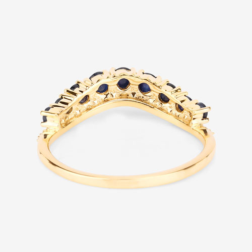 0.79 Carat Genuine Blue Sapphire and White Diamond 14K Yellow Gold Ring