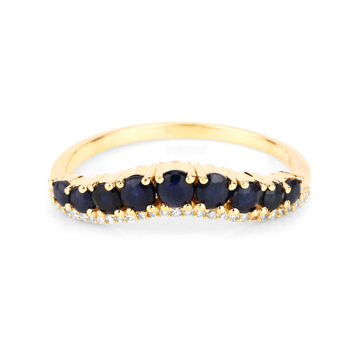 0.79 Carat Genuine Blue Sapphire and White Diamond 14K Yellow Gold Ring