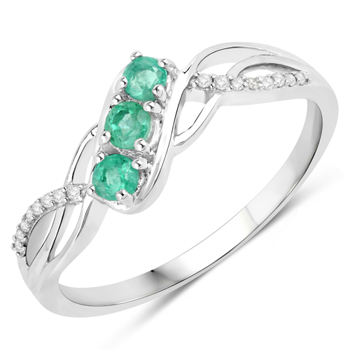Emerald-0.28 Carat Genuine Zambian Emerald and White Diamond 14K White Gold Ring