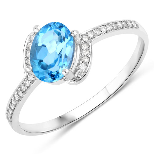 Rings-1.04 Carat Genuine Swiss Blue Topaz and White Diamond 14K White Gold Ring