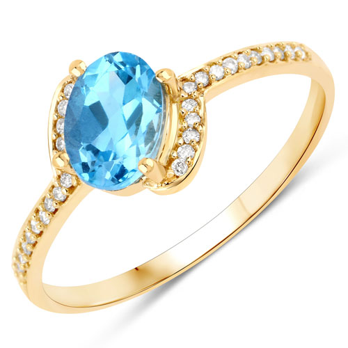 Rings-1.04 Carat Genuine Swiss Blue Topaz and White Diamond 14K Yellow Gold Ring