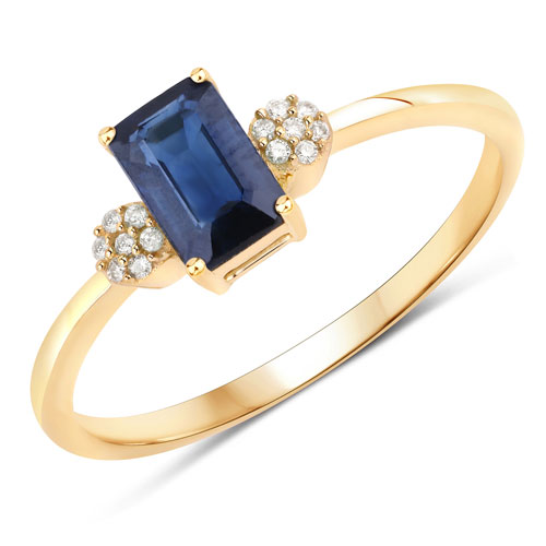 Sapphire-0.62 Carat Genuine Blue Sapphire and White Diamond 14K Yellow Gold Ring