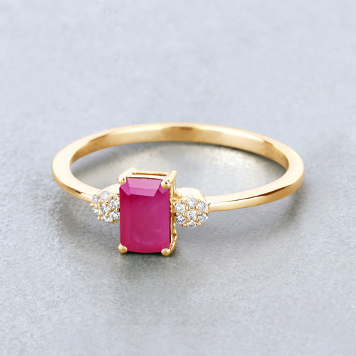 0.69 Carat Genuine Ruby and White Diamond 14K Yellow Gold Ring