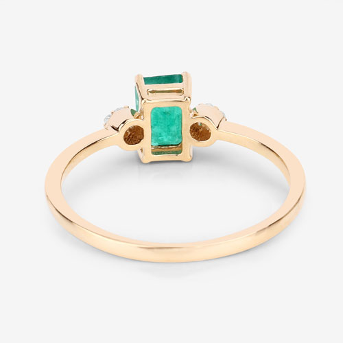 0.59 Carat Genuine Zambian Emerald and White Diamond 14K Yellow Gold Ring