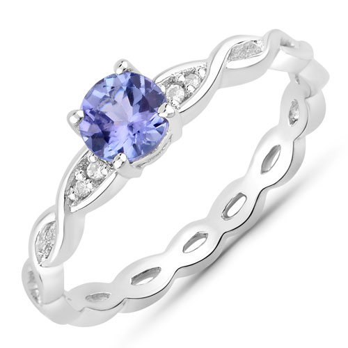 Tanzanite-0.52 Carat Genuine Tanzanite and Created White Sapphire .925 Sterling Silver Ring