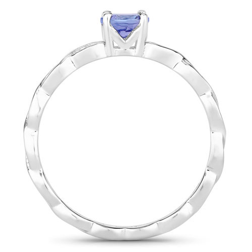 0.52 Carat Genuine Tanzanite and Created White Sapphire .925 Sterling Silver Ring