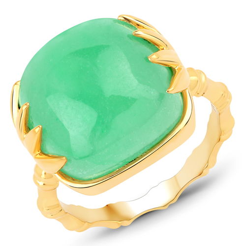 Rings-17.40 Carat Genuine Green Jade .925 Sterling Silver Ring