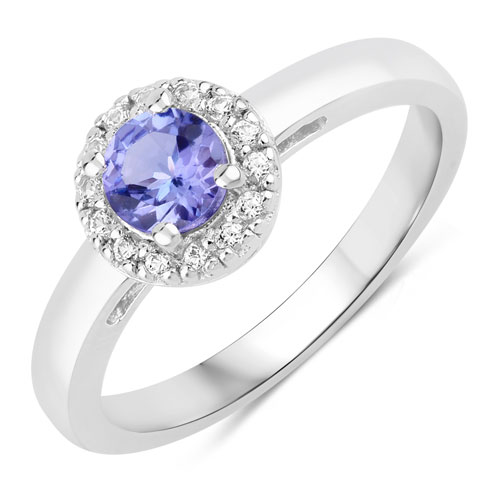 Tanzanite-0.63 Carat Genuine Tanzanite and Created White Sapphire .925 Sterling Silver Ring