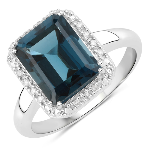 Rings-3.86 Carat Genuine London Blue Topaz and White Diamond .925 Sterling Silver Ring