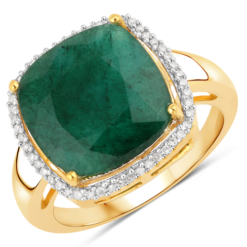 Emerald-5.14 Carat Dyed Emerald and White Diamond .925 Sterling Silver Ring
