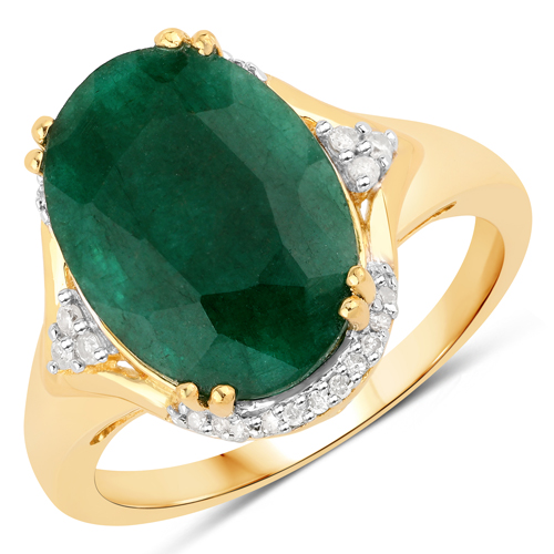 Emerald-5.20 Carat Dyed Emerald and White Diamond .925 Sterling Silver Ring