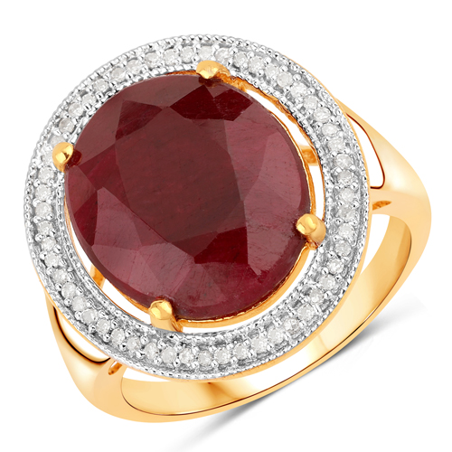 Ruby-8.38 Carat Dyed Ruby and White Diamond .925 Sterling Silver Ring