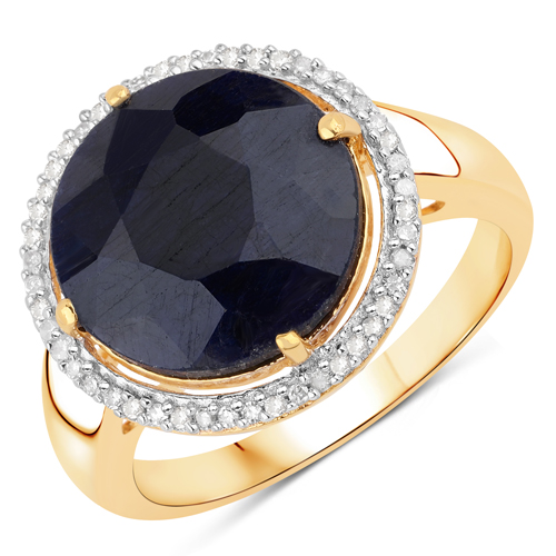 Sapphire-6.33 Carat Dyed Sapphire and White Diamond .925 Sterling Silver Ring
