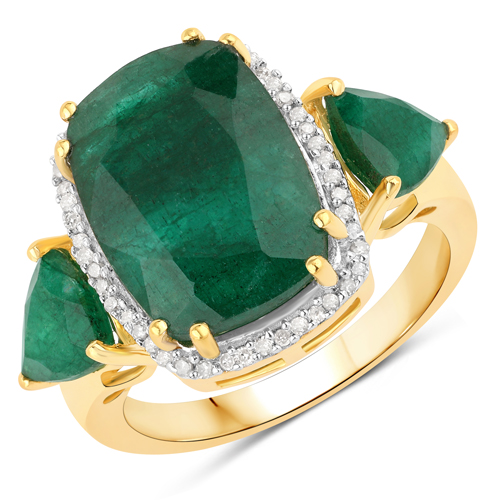 Emerald-7.53 Carat Dyed Emerald and White Diamond .925 Sterling Silver Ring