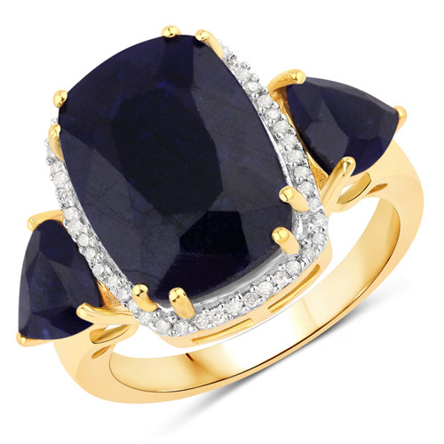 Sapphire-9.95 Carat Dyed Sapphire and White Diamond .925 Sterling Silver Ring