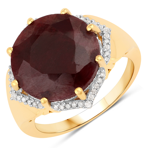 Ruby-9.23 Carat Dyed Ruby and White Diamond .925 Sterling Silver Ring