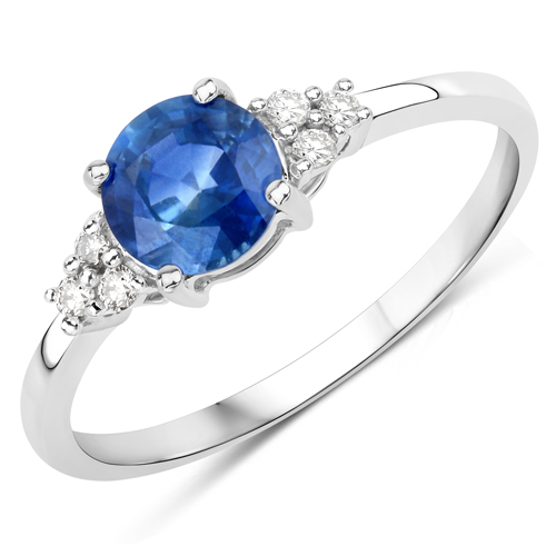 Sapphire-1.08 Carat Genuine Blue Sapphire and White Diamond 14K White Gold Ring