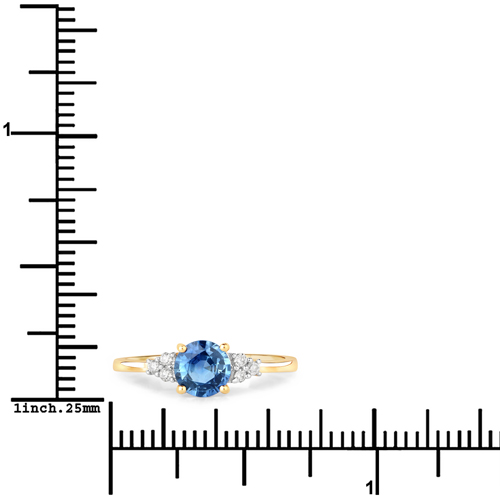 1.08 Carat Genuine Blue Sapphire and White Diamond 14K Yellow Gold Ring