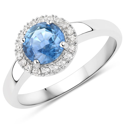Sapphire-1.35 Carat Genuine Blue Sapphire and White Diamond 14K White Gold Ring