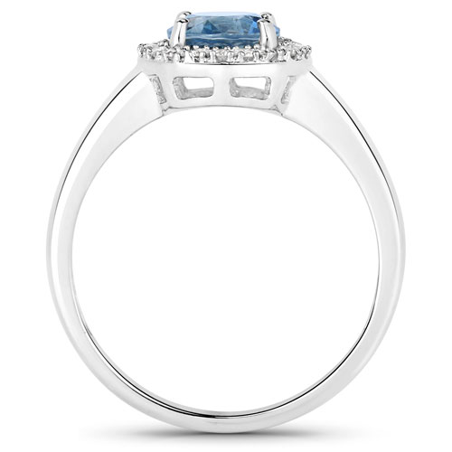 1.35 Carat Genuine Blue Sapphire and White Diamond 14K White Gold Ring