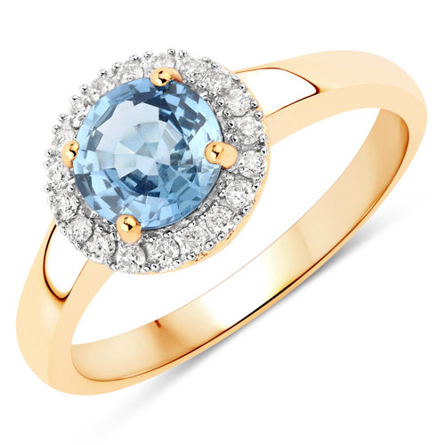 Sapphire-1.35 Carat Genuine Blue Sapphire and White Diamond 14K Yellow Gold Ring