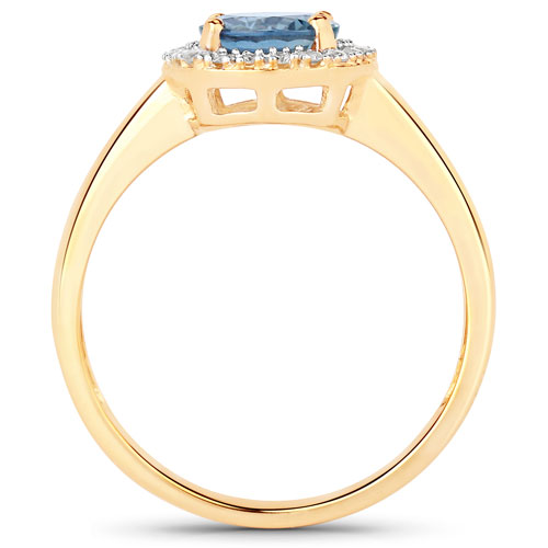 1.35 Carat Genuine Blue Sapphire and White Diamond 14K Yellow Gold Ring