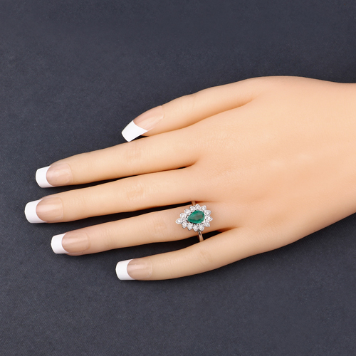 1.23 Carat Genuine Zambian Emerald and White Diamond 14K White Gold Ring