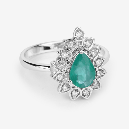 1.23 Carat Genuine Zambian Emerald and White Diamond 14K White Gold Ring