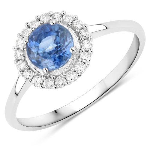 Sapphire-1.03 Carat Genuine Blue Sapphire and White Diamond 14K White Gold Ring