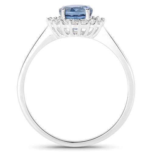 1.03 Carat Genuine Blue Sapphire and White Diamond 14K White Gold Ring