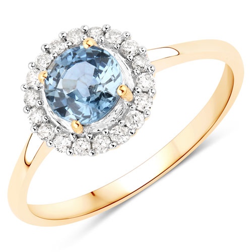 Sapphire-1.03 Carat Genuine Blue Sapphire and White Diamond 14K Yellow Gold Ring