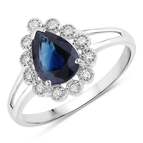 Sapphire-1.46 Carat Genuine Blue Sapphire and White Diamond 10K White Gold Ring