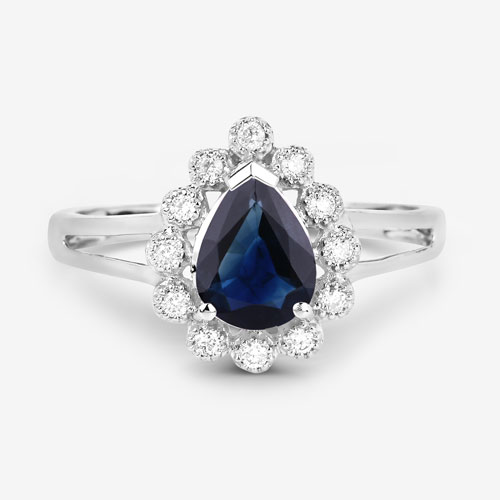1.46 Carat Genuine Blue Sapphire and White Diamond 10K White Gold Ring