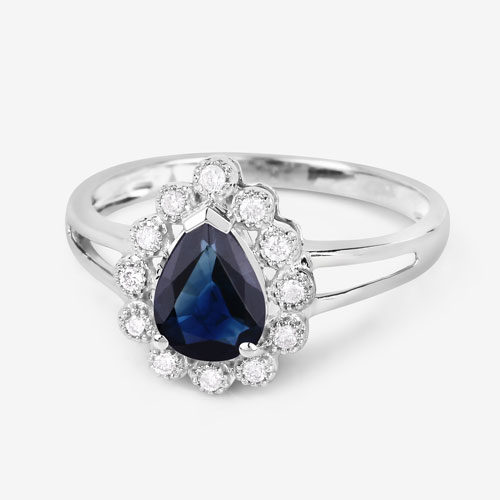 1.46 Carat Genuine Blue Sapphire and White Diamond 10K White Gold Ring