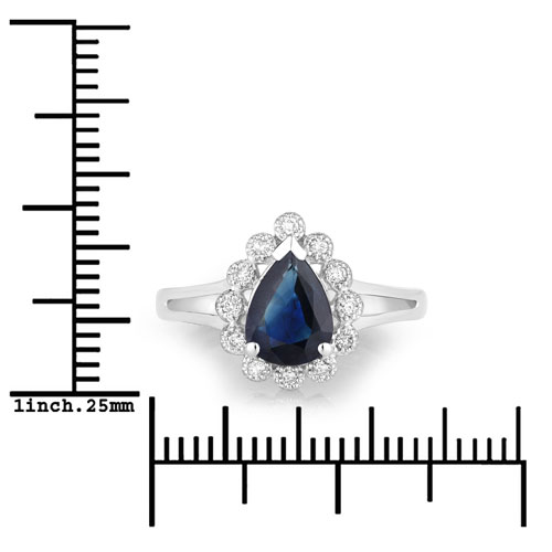 1.46 Carat Genuine Blue Sapphire and White Diamond 10K White Gold Ring