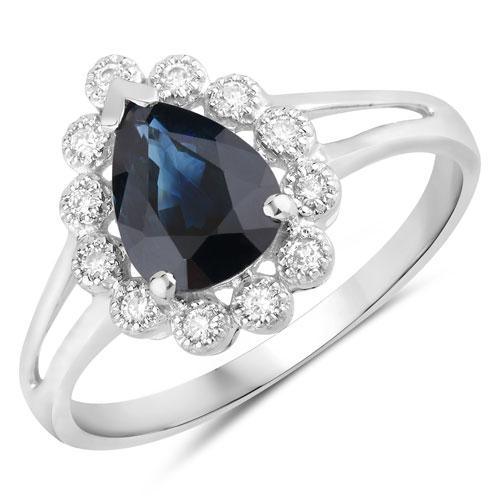 Sapphire-1.46 Carat Genuine Blue Sapphire and White Diamond 14K White Gold Ring