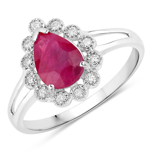 Ruby-1.31 Carat Genuine Ruby and White Diamond 10K White Gold Ring