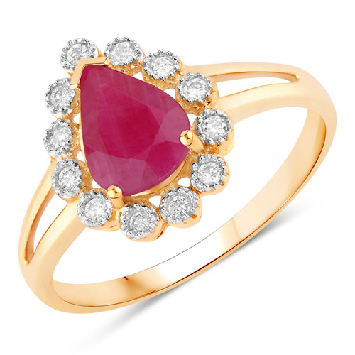 Ruby-1.31 Carat Genuine Ruby and White Diamond 10K Yellow Gold Ring