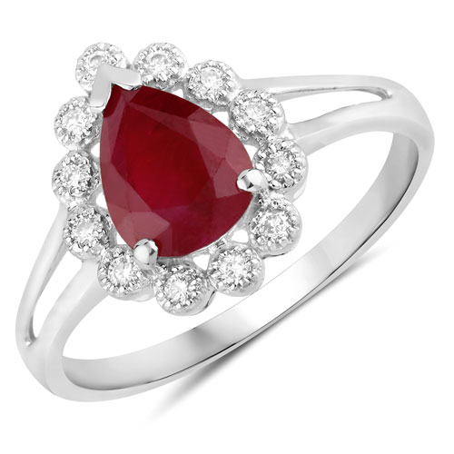 Ruby-1.31 Carat Genuine Ruby and White Diamond 14K White Gold Ring