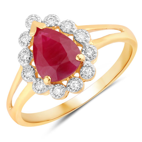 Ruby-1.31 Carat Genuine Ruby and White Diamond 14K Yellow Gold Ring