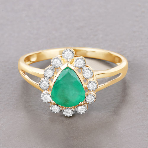 1.22 Carat Genuine Zambian Emerald and White Diamond 10K Yellow Gold Ring