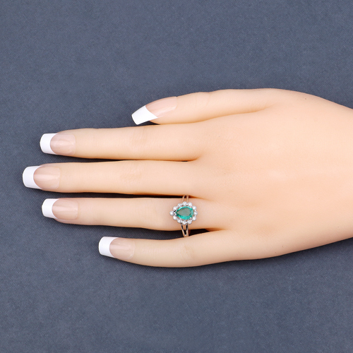 1.22 Carat Genuine Zambian Emerald and White Diamond 14K White Gold Ring
