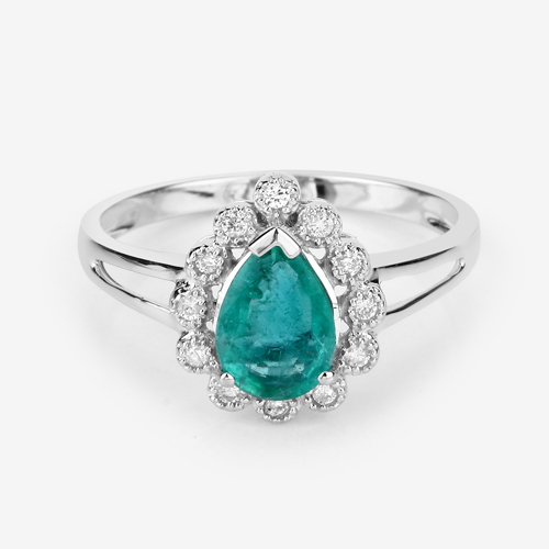 1.22 Carat Genuine Zambian Emerald and White Diamond 14K White Gold Ring