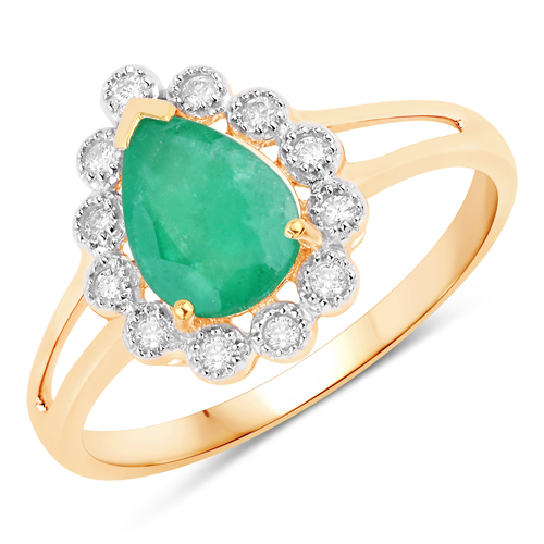 Emerald-1.22 Carat Genuine Zambian Emerald and White Diamond 14K Yellow Gold Ring