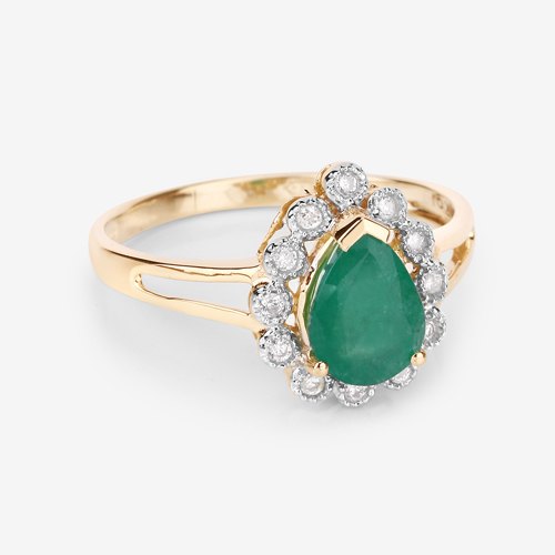 1.22 Carat Genuine Zambian Emerald and White Diamond 14K Yellow Gold Ring