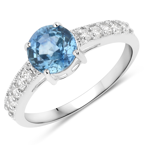 Sapphire-1.90 Carat Genuine Blue Sapphire and White Diamond 14K White Gold Ring
