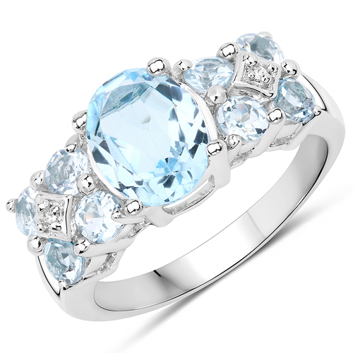 Rings-2.97 Carat Genuine Blue Topaz and White Topaz .925 Sterling Silver Ring