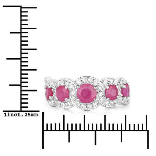 1.99 Carat Genuine Ruby and White Diamond 14K White Gold Ring